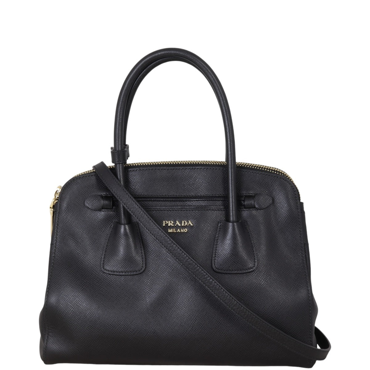 Prada Tote Bag Cuir Double Dome Tote Saffiano Black Zip Shoulder Bag