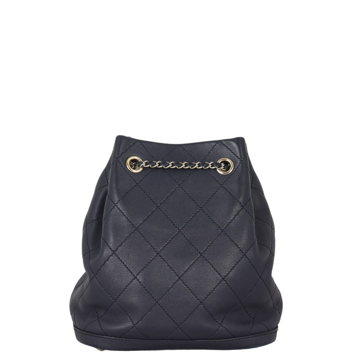 Chanel CC Drawstring Bag Dark Navy Quilted Bucket Jewelry