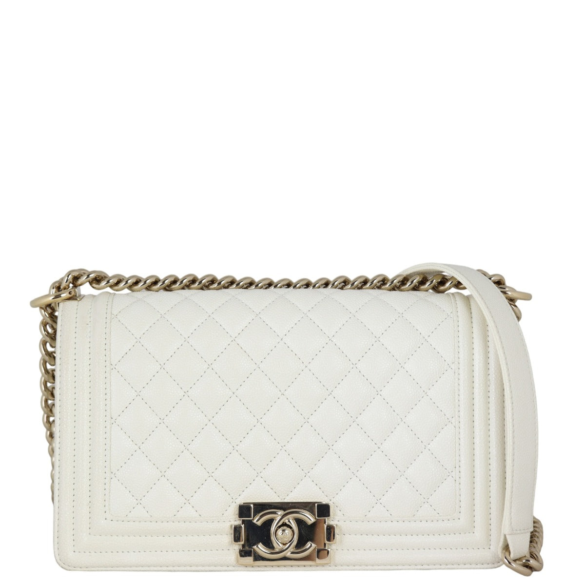 Chanel Boy Old Caviar Handbag White Medium