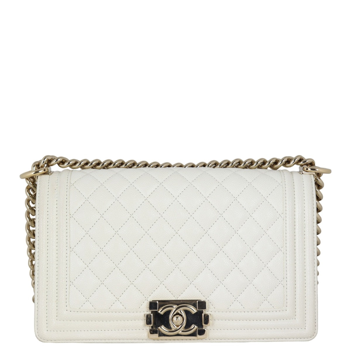 Chanel Boy Old Caviar Handbag White Medium