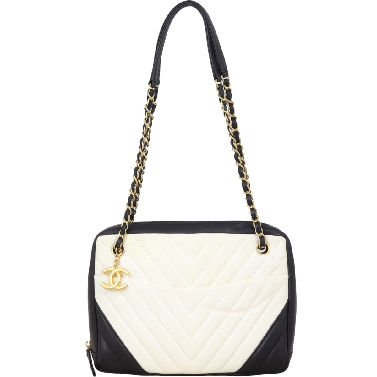 Chanel Chevron Camera Bag White Handbag