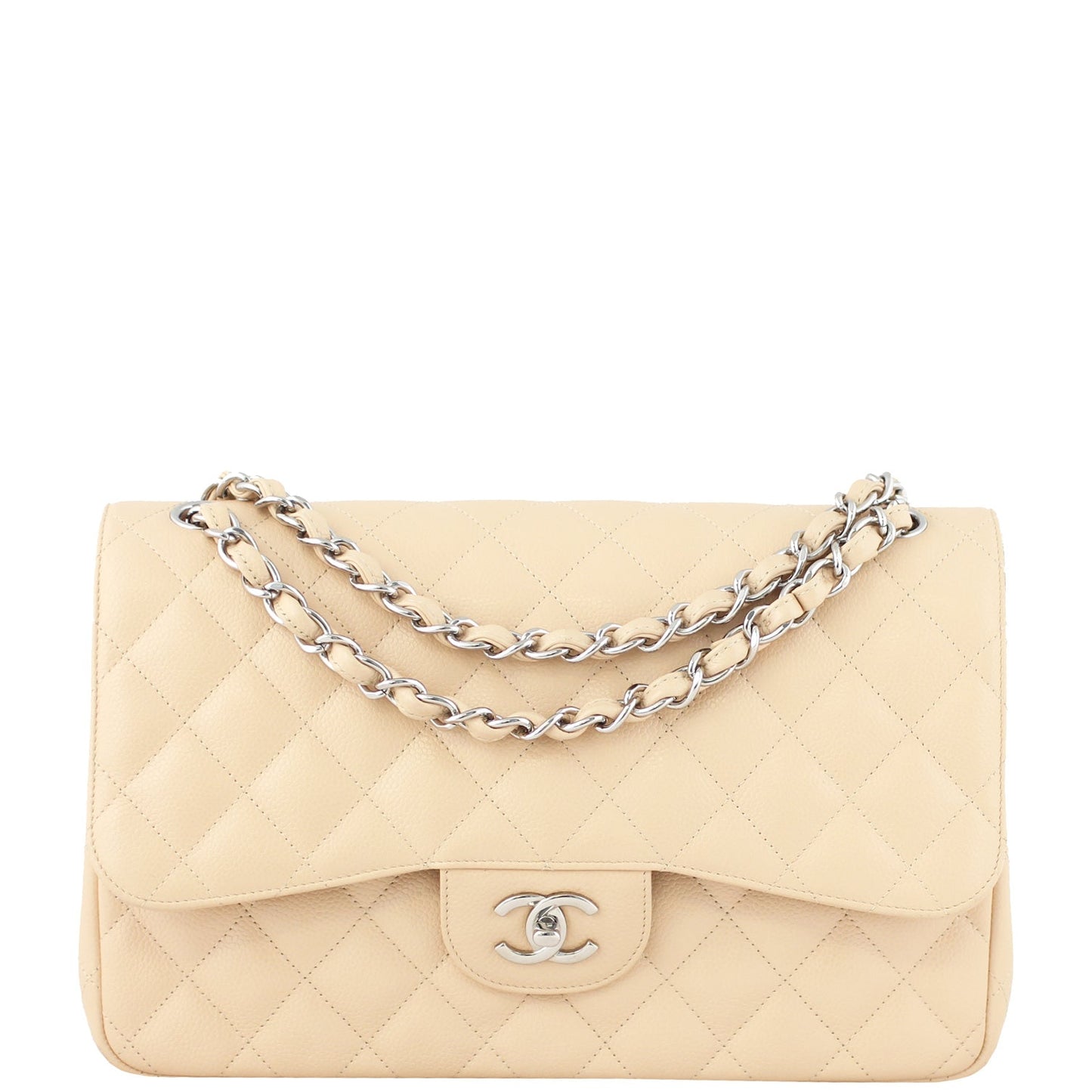 Chanel Classic Double Jumbo SHW 14 Series Handbag White Beige