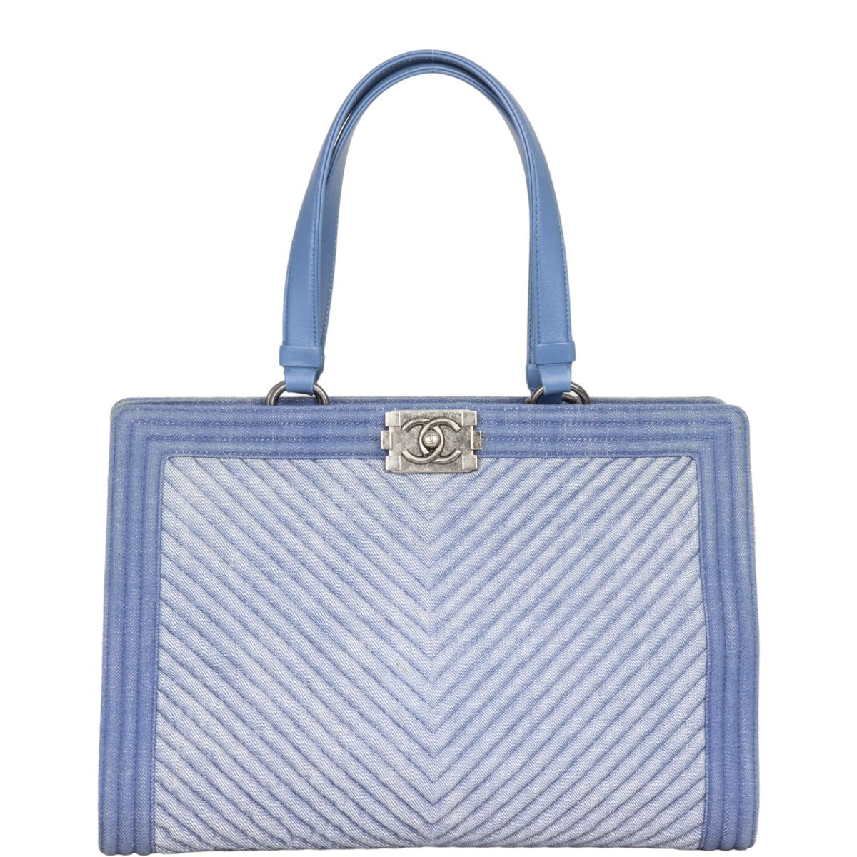 Chanel Boy Shopping Tote Chevron Denim Tote Bag