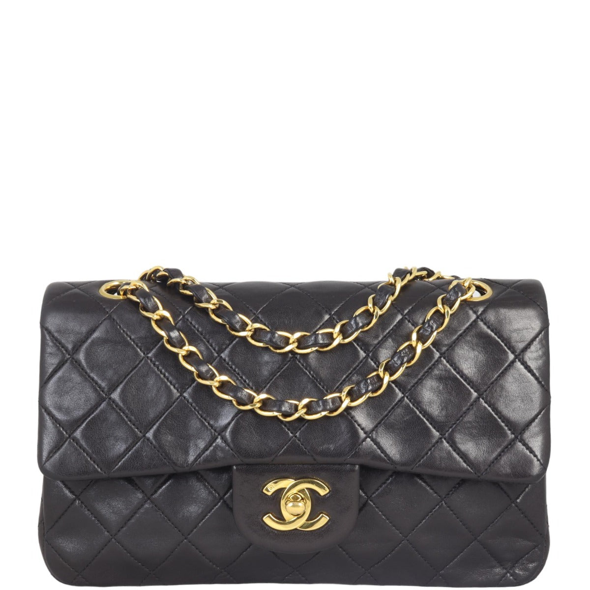 Chanel Classic Double Flap Lambskin Handbag Leather Black