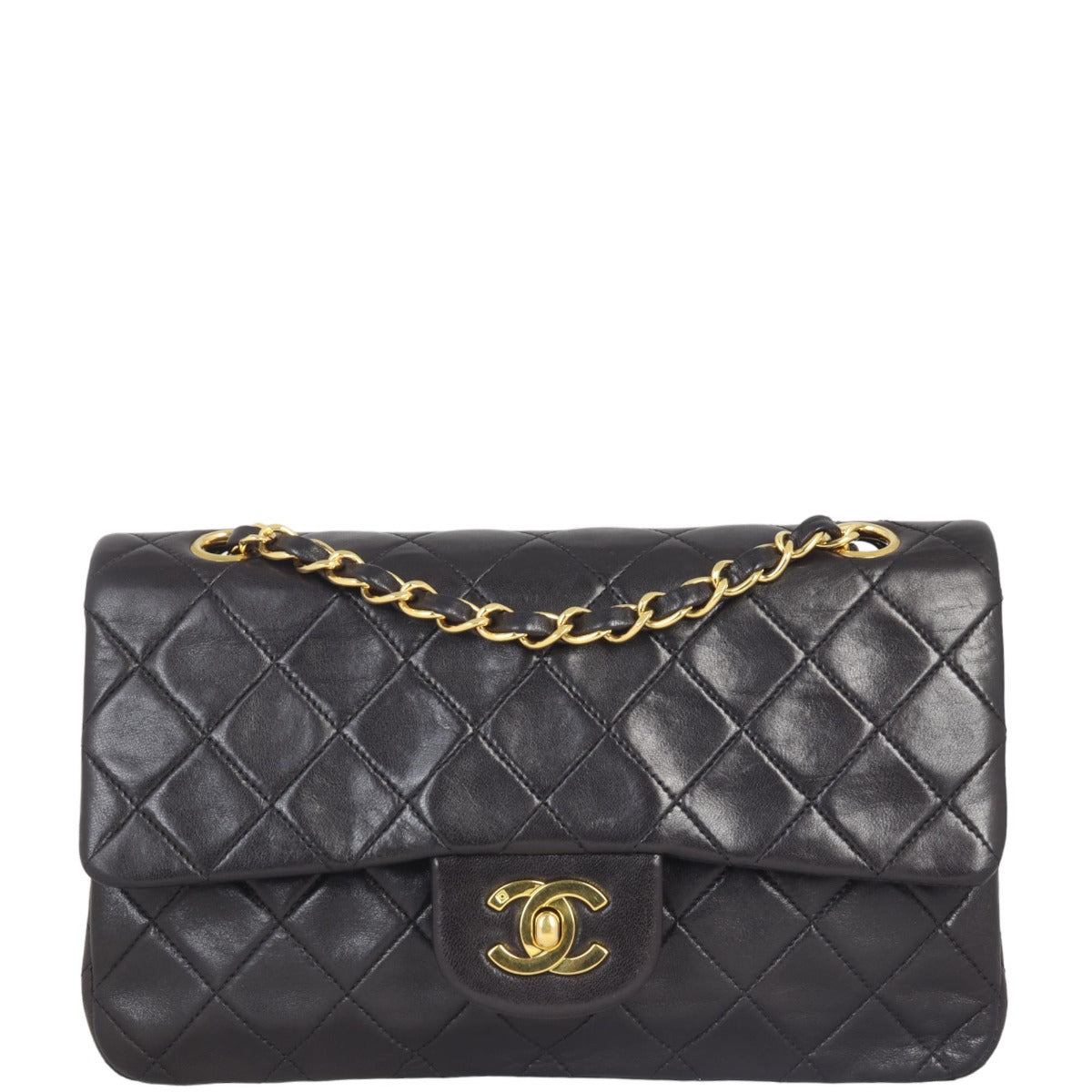 Chanel Classic Double Flap Lambskin Handbag Leather Black