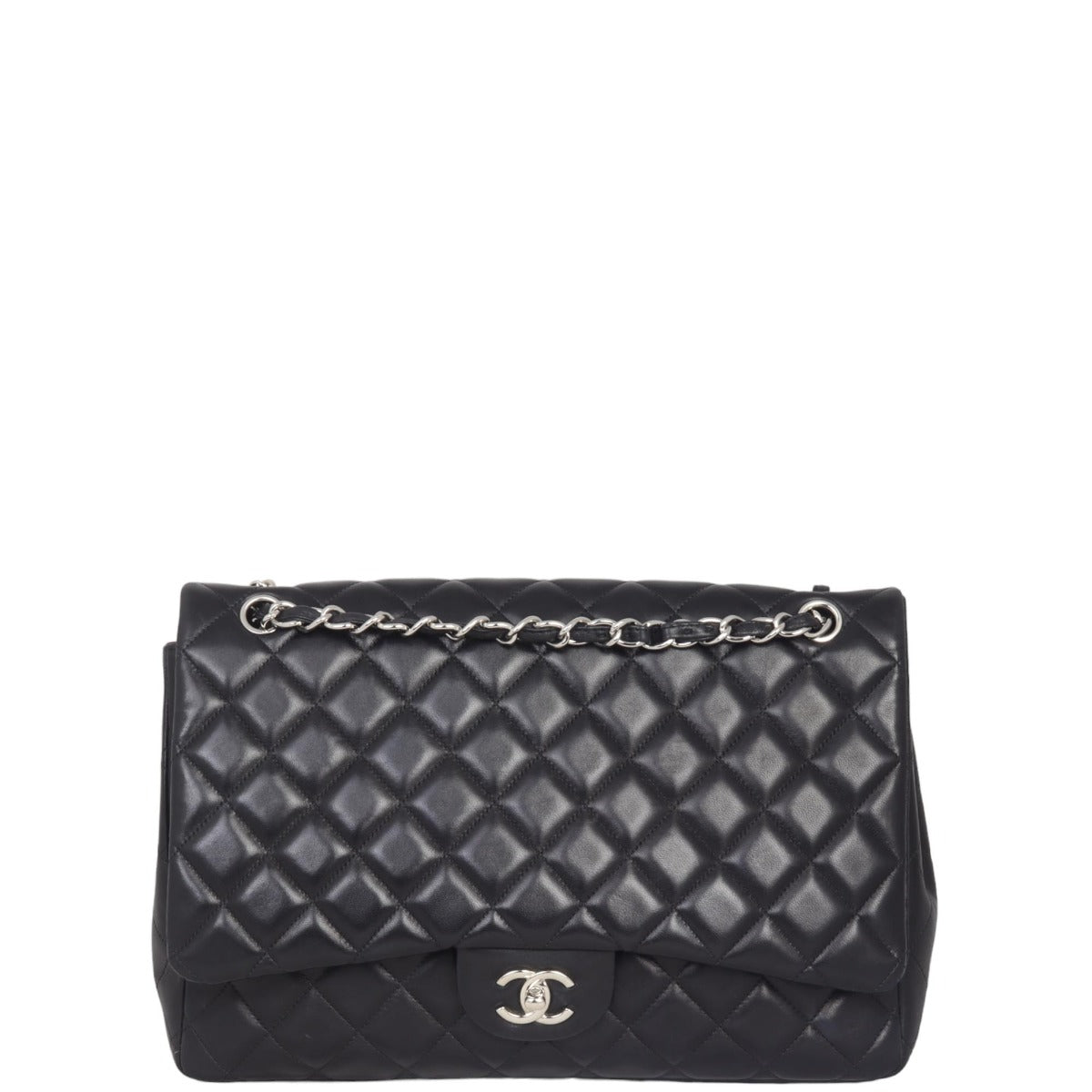 Chanel Classic Single Maxi Hardware Handbag Black Silver