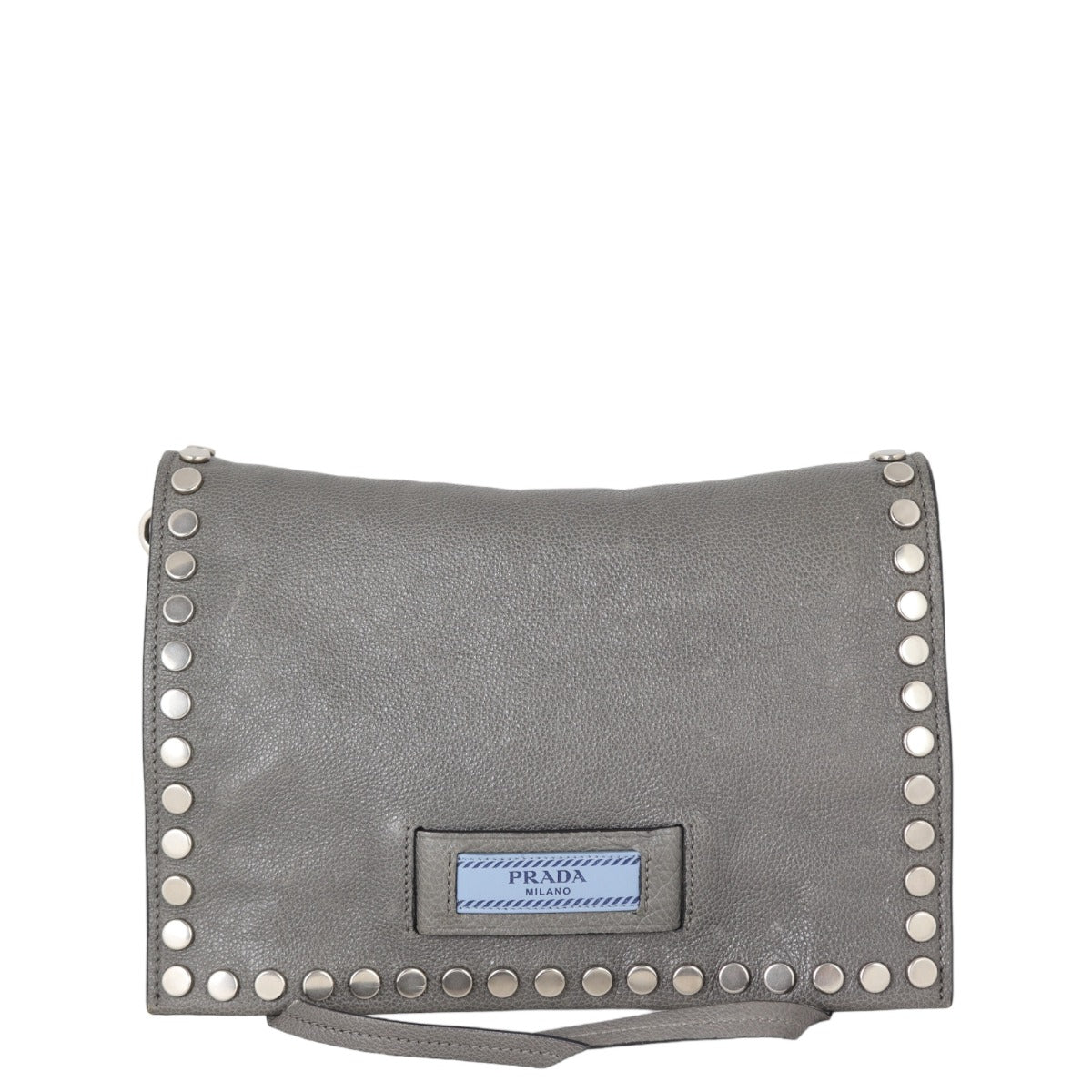 Prada Etiquette Studded Glace Calfskin Messenger Bag Travel Bag