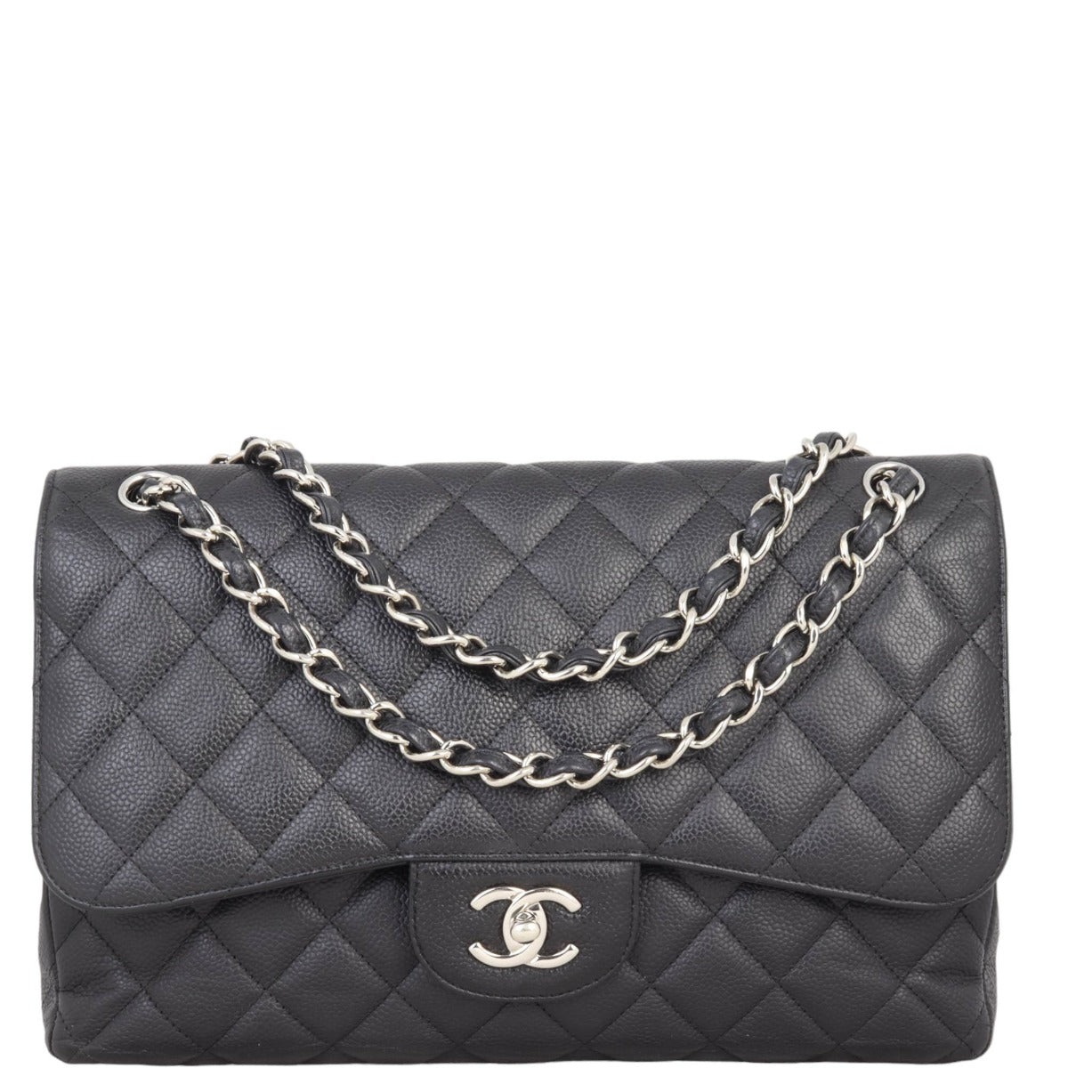 Chanel Classic Double Jumbo Hardware Handbag Black Silver