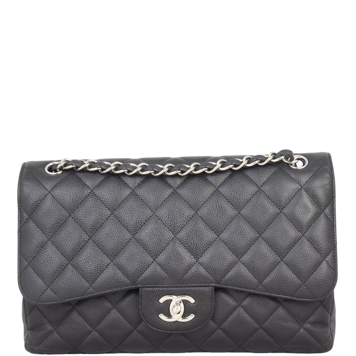 Chanel Classic Double Jumbo Hardware Handbag Black Silver