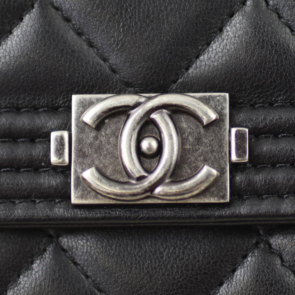 Chanel Boy Wallet on Hardware Handbag Silver Chain