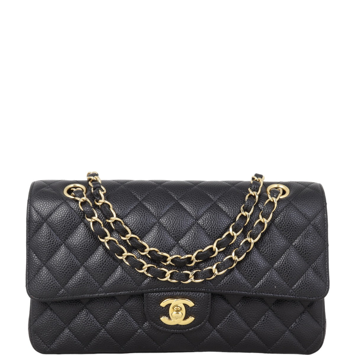 Chanel Classic Double Caviar Hardware Handbag Gold Medium