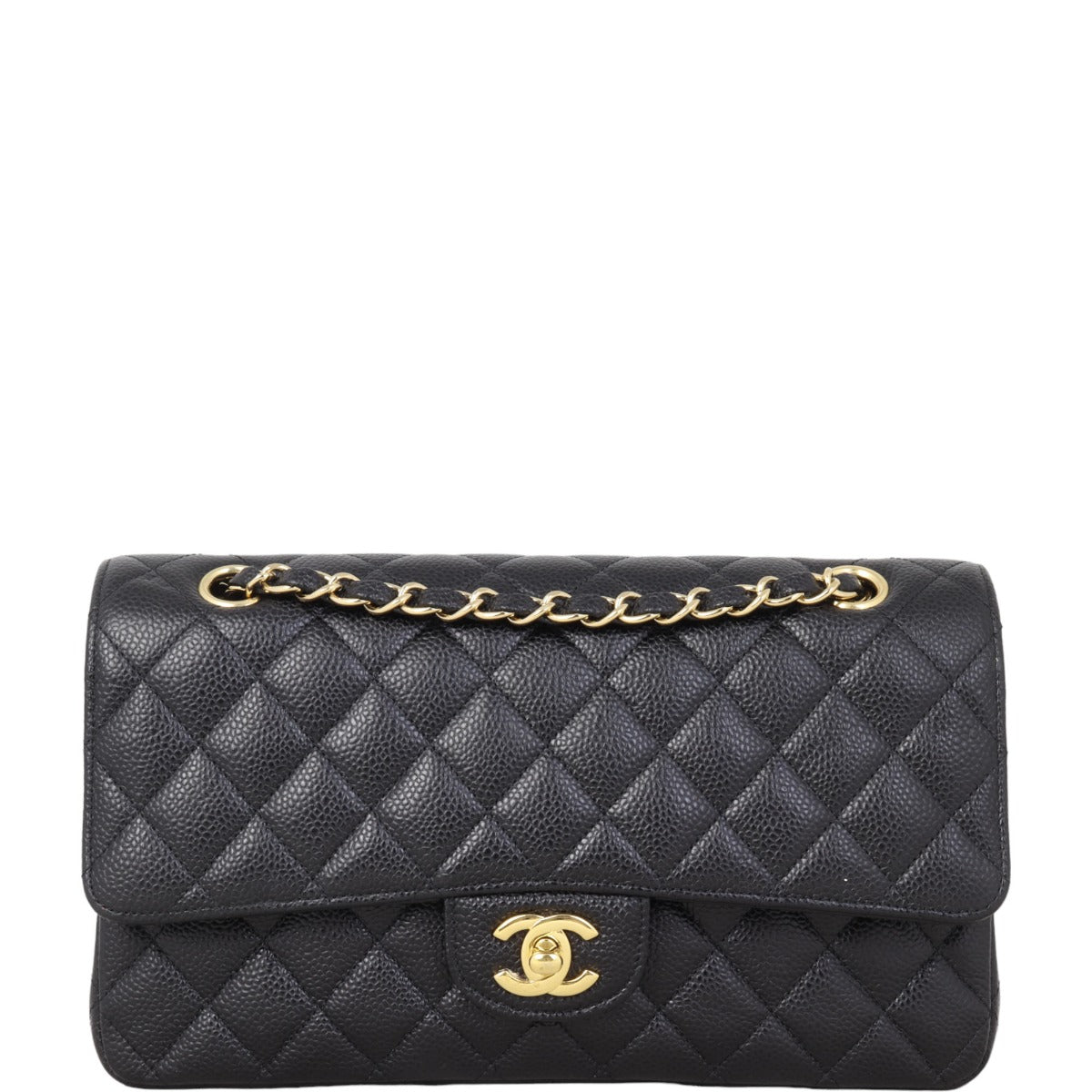 Chanel Classic Double Caviar Hardware Handbag Gold Medium