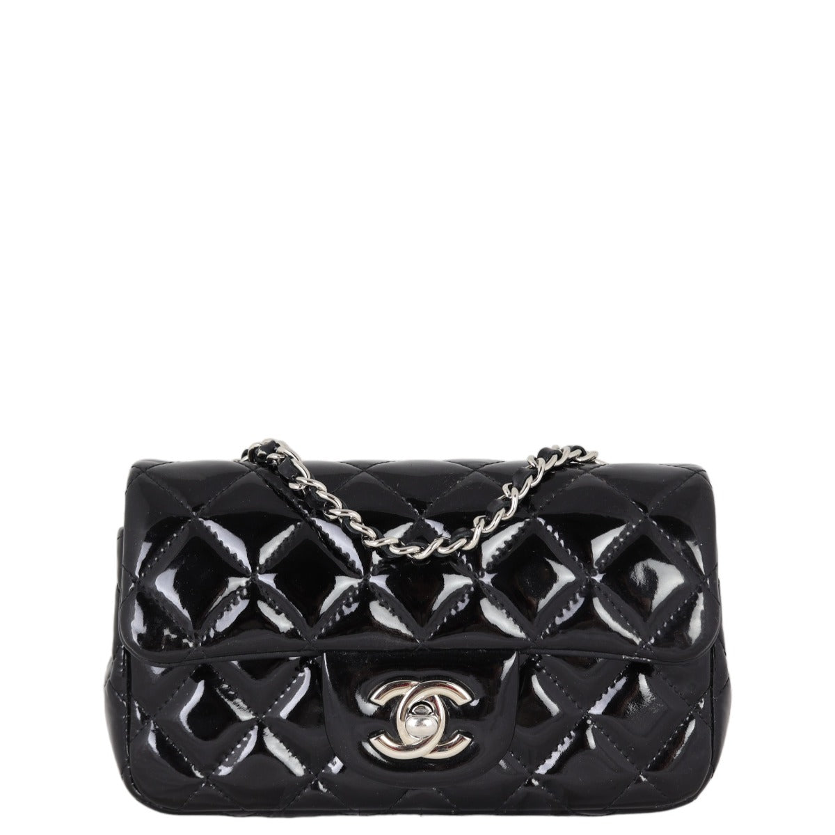Chanel Classic Flap Rectangular Bag Patent SHW Black Mini Bag