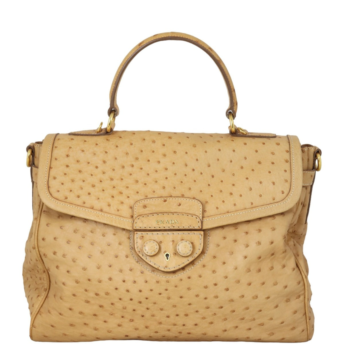 Prada Ostrich Pushlock Top Handle Bag Flap Travel Bag