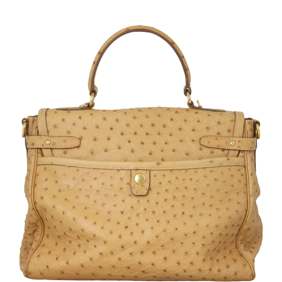 Prada Ostrich Pushlock Top Handle Bag Flap Travel Bag