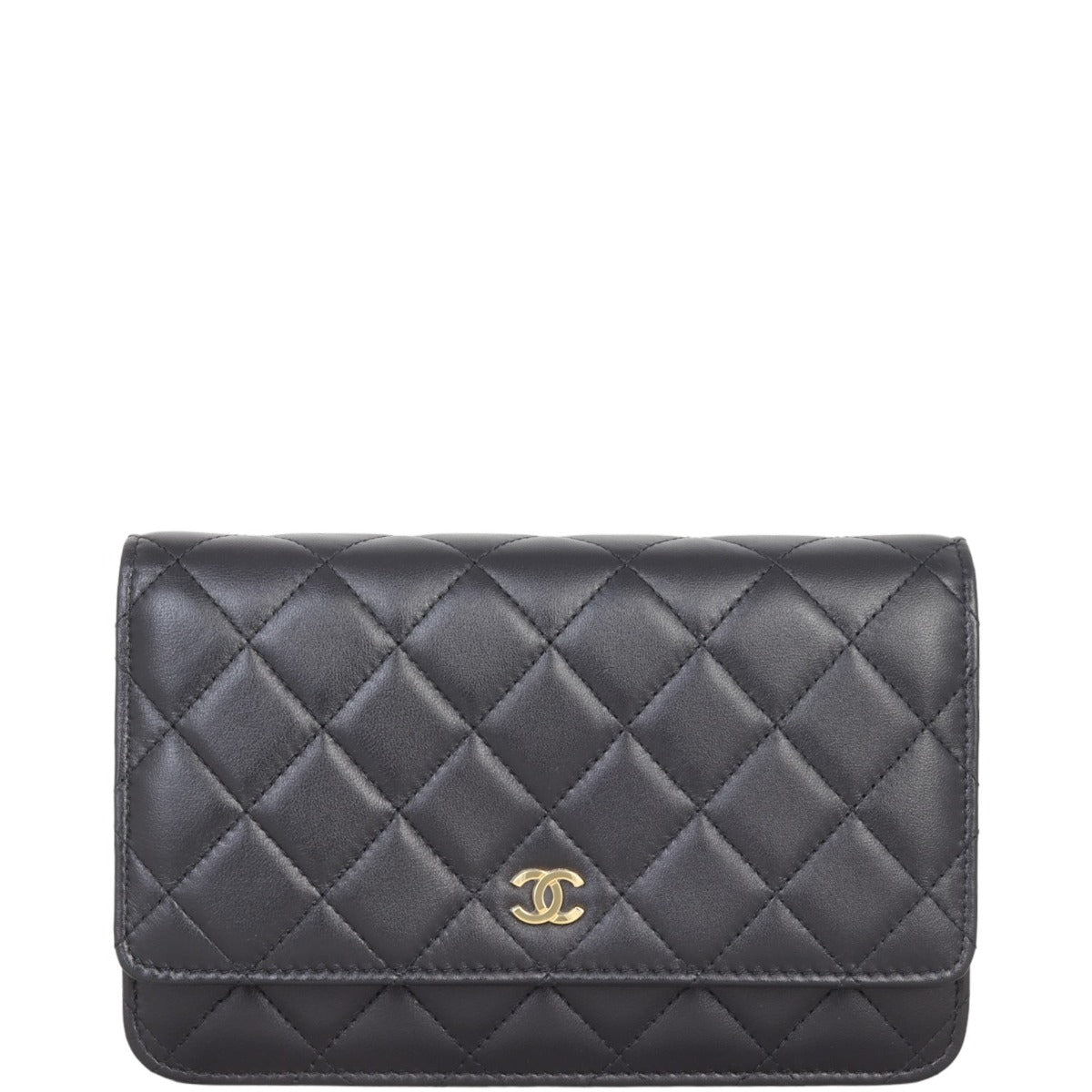 Chanel Classic Wallet on Lambskin Handbag Black Gold