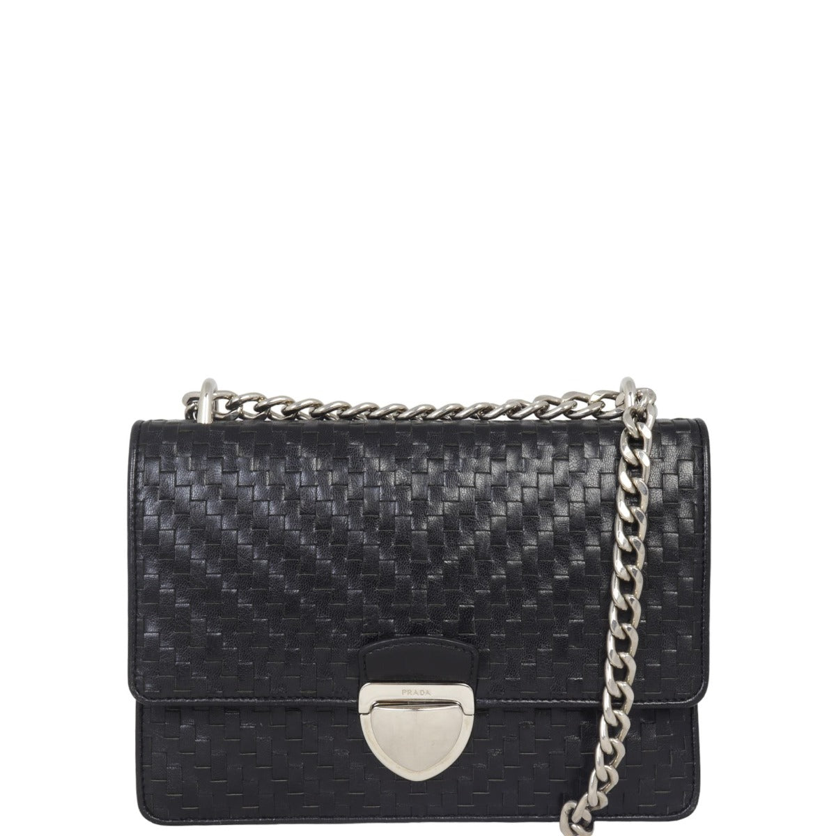Prada Madras Bag Leather Woven Travel Bag