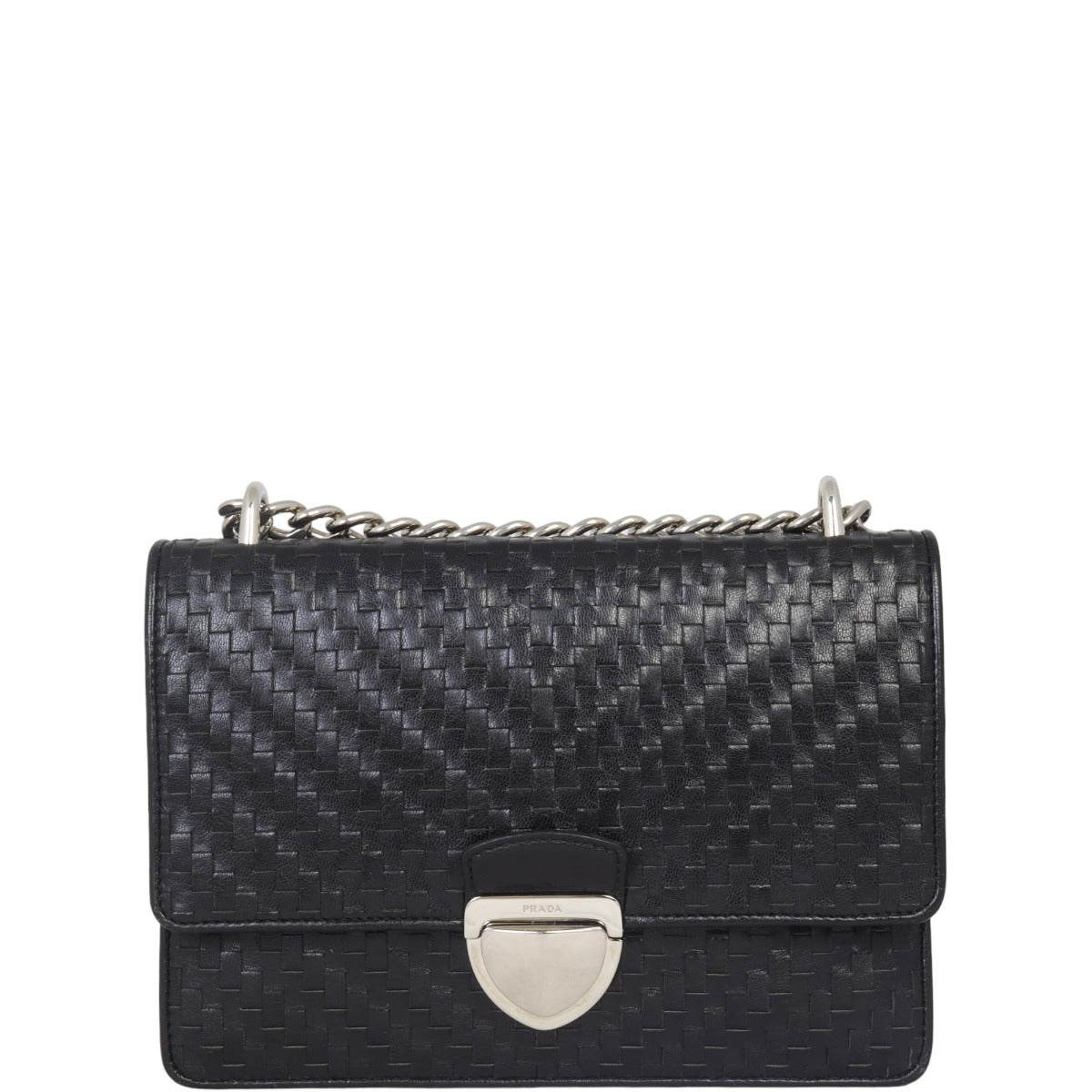 Prada Madras Bag Leather Woven Travel Bag