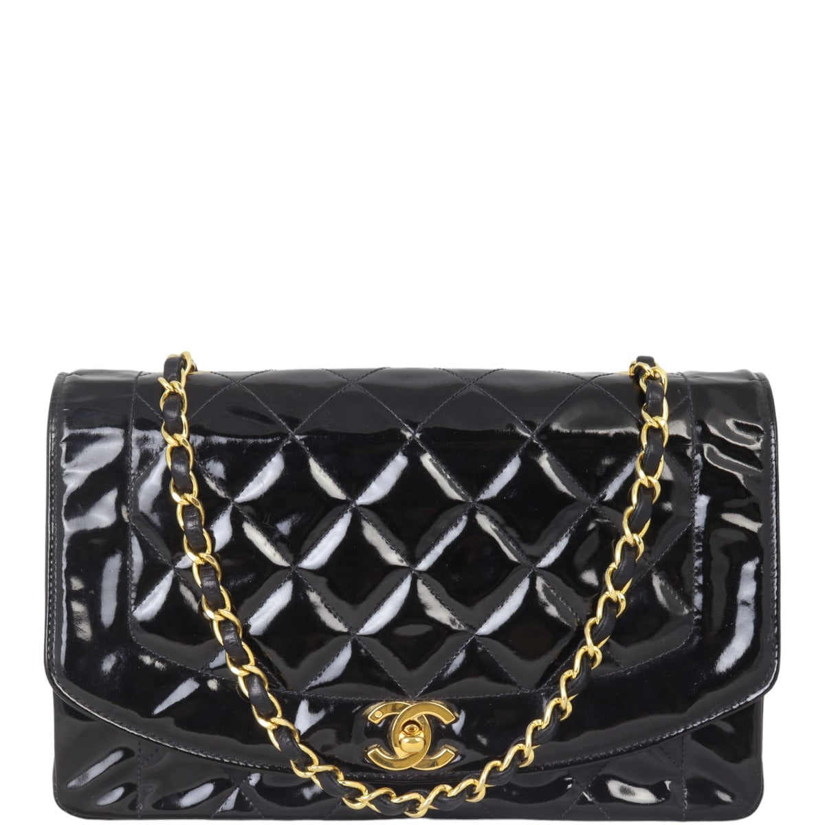 Chanel Diana Patent Bag Quilted Black Handbag
