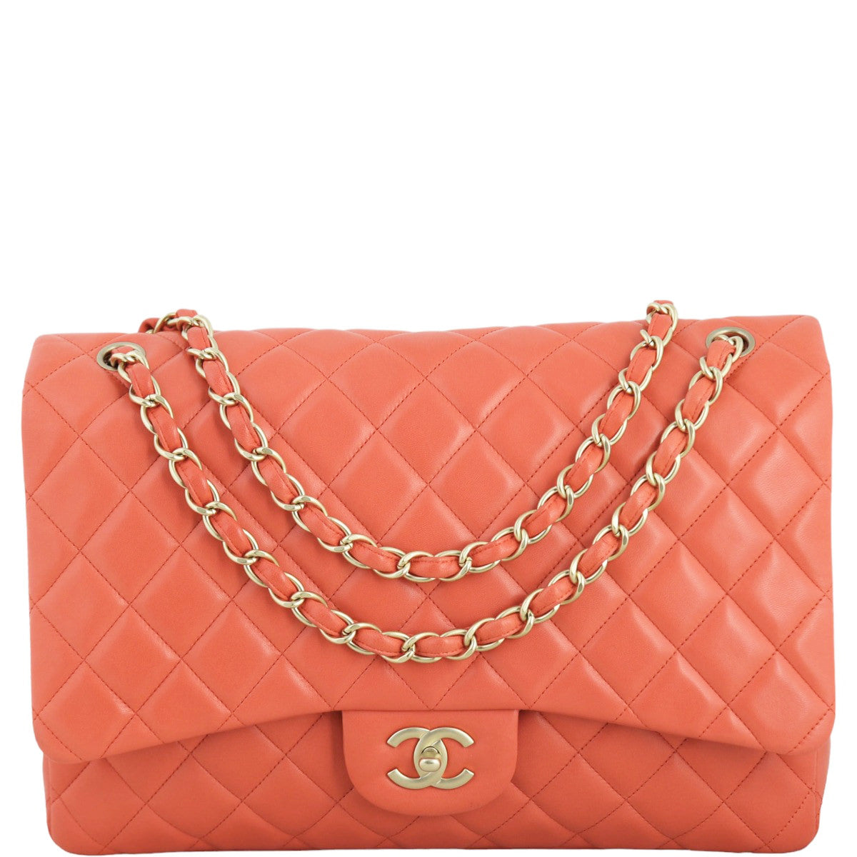 Chanel Classic Single Maxi Coral Handbag Red Flap
