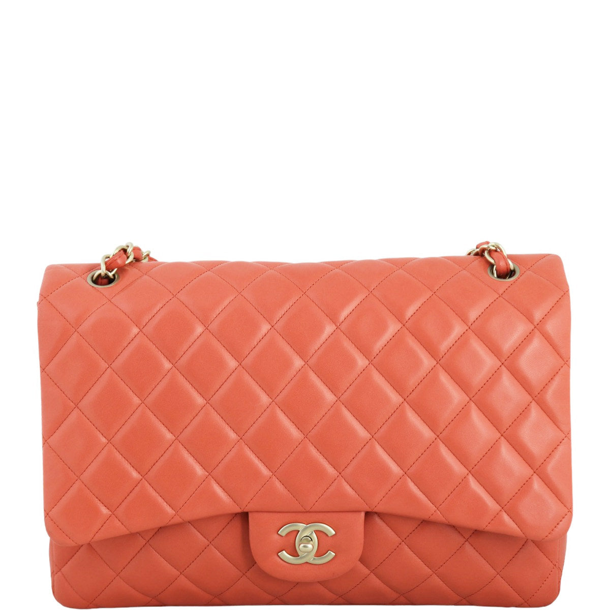 Chanel Classic Single Maxi Coral Handbag Red Flap