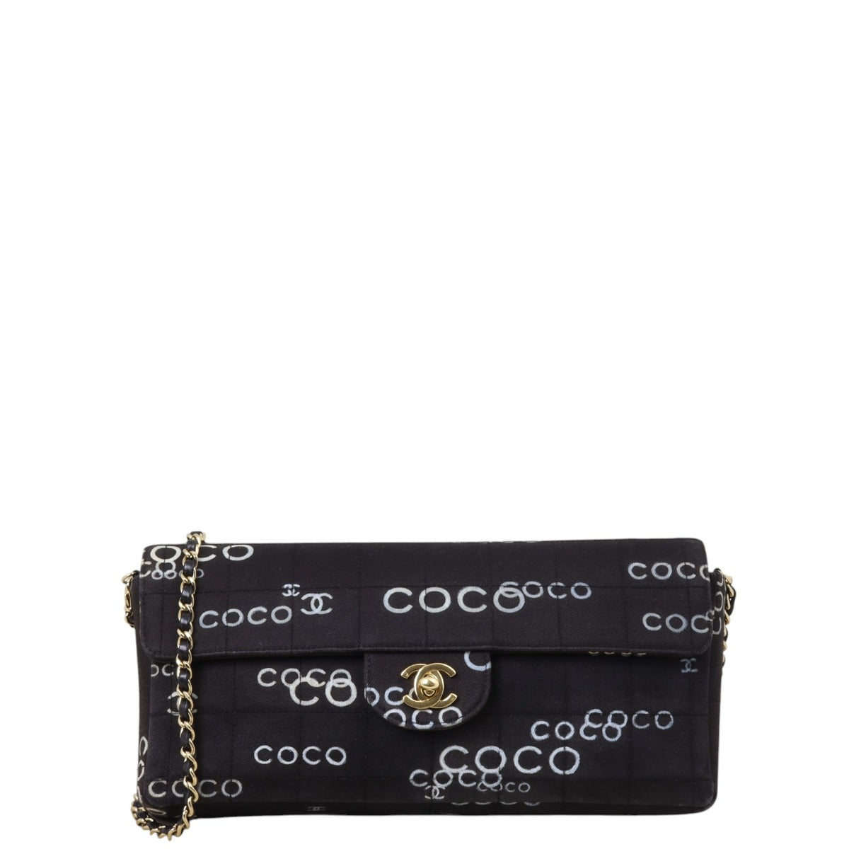 Chanel Coco East-West Chocolate Bar Flap Bag Canvas Quilted Crossbody Bag