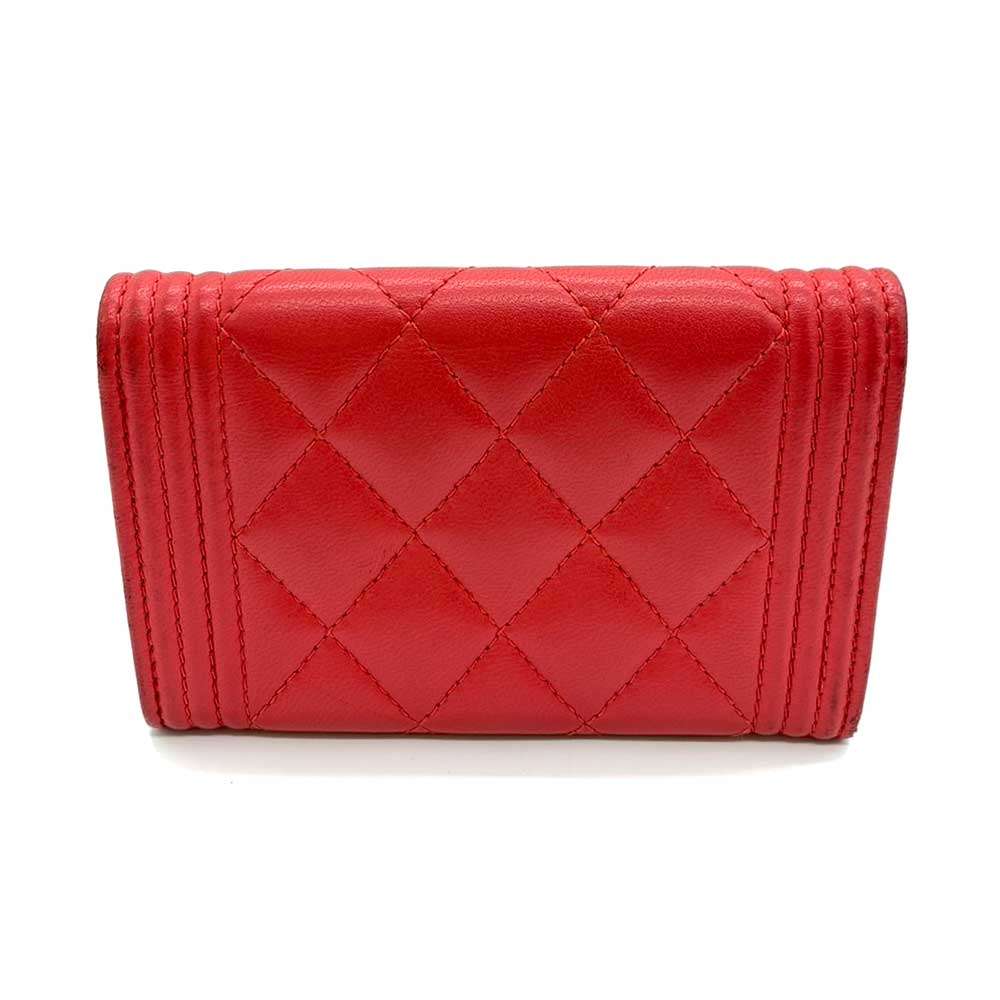 Chanel Boy Card Case Red Lambskin Bag