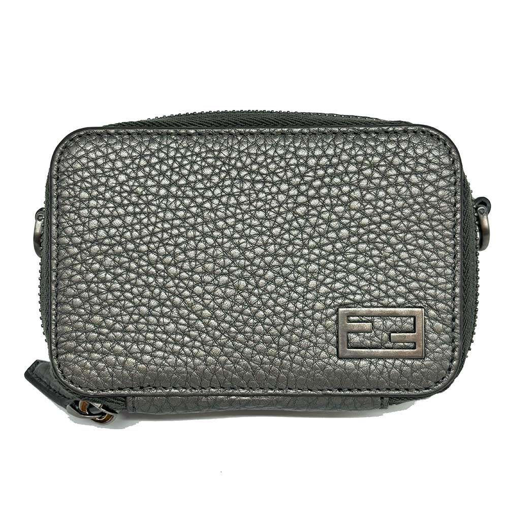 Fendi Crossbody Bag Metallic Leather Gray Mini