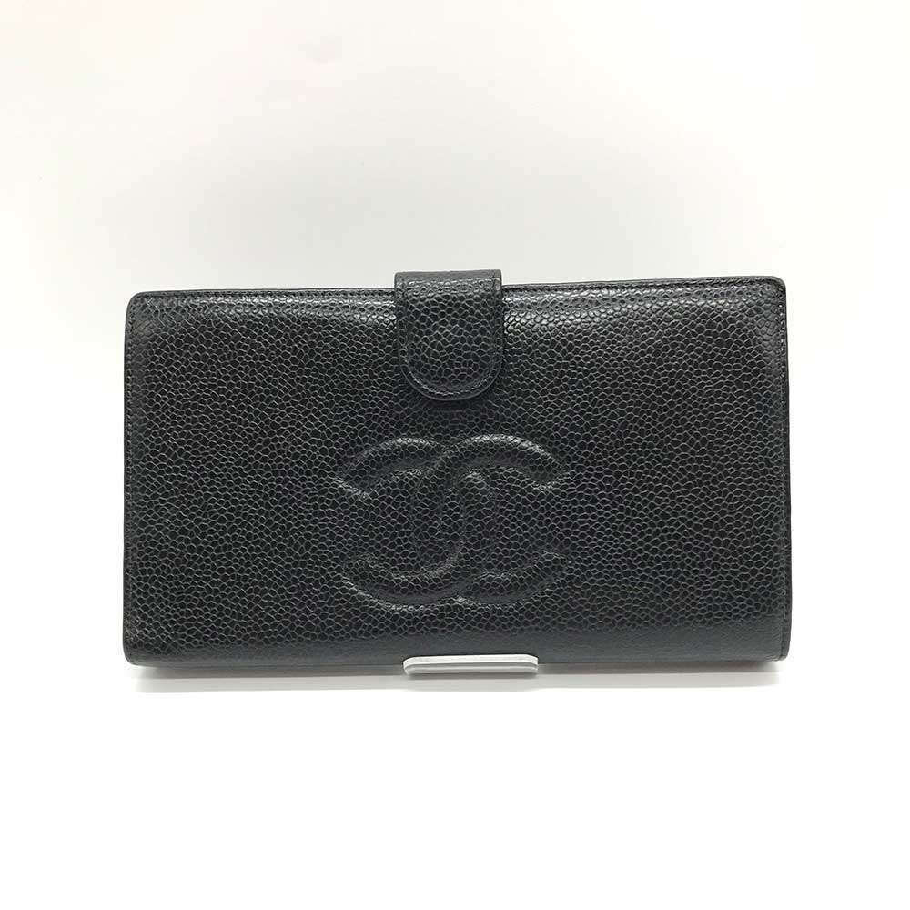 Chanel Caviar Leather Bifold Long Wallet Black