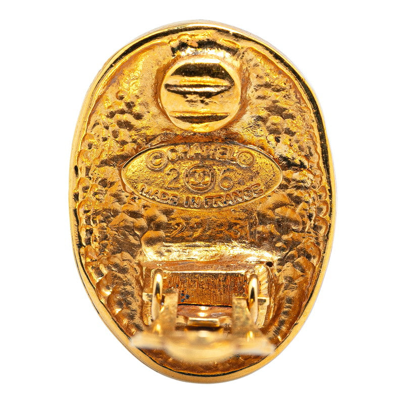 Chanel Gold Plated Coco Mark Oval Crown Earrings Bag