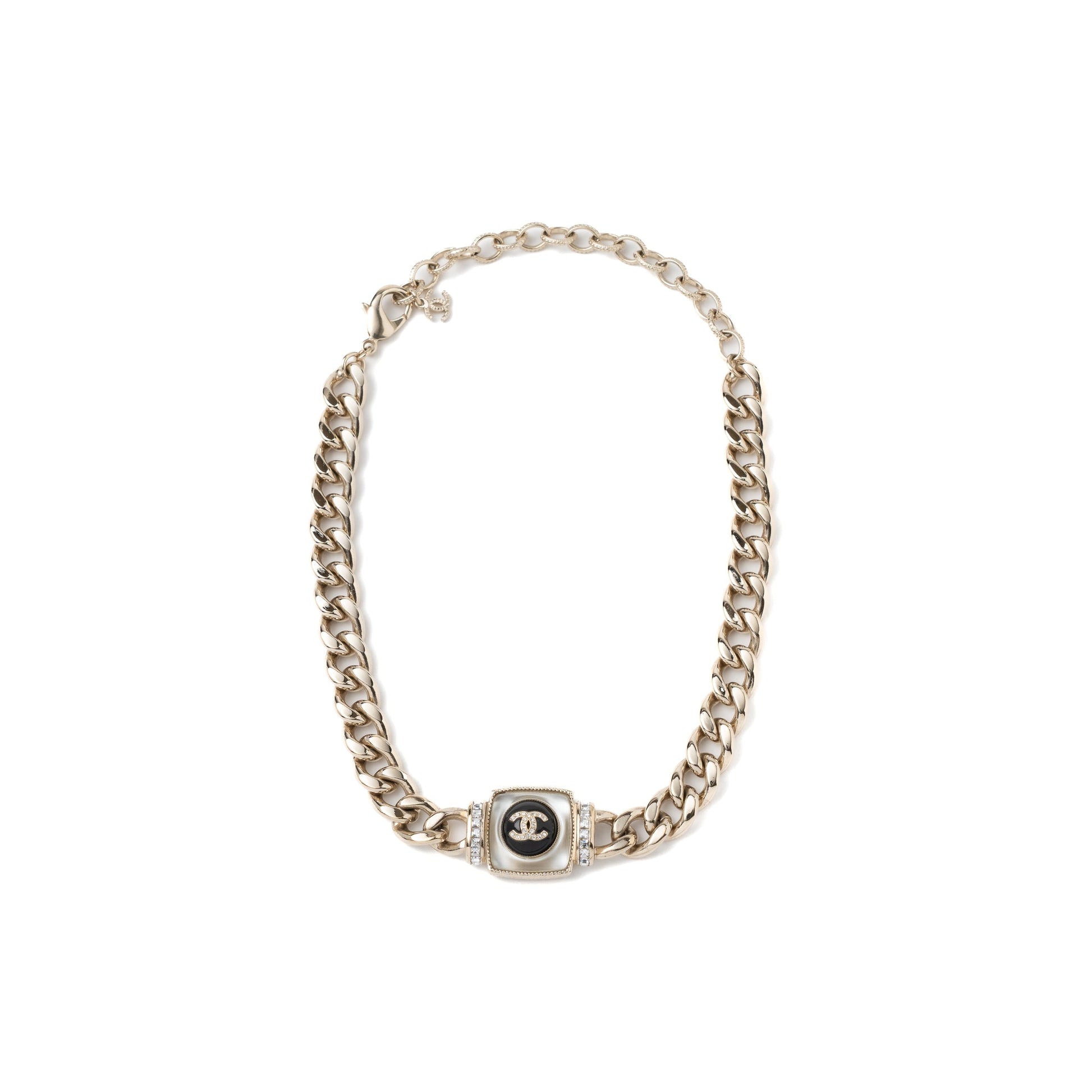 Chanel Square Stud Crystal CC Logo Choker Handbag