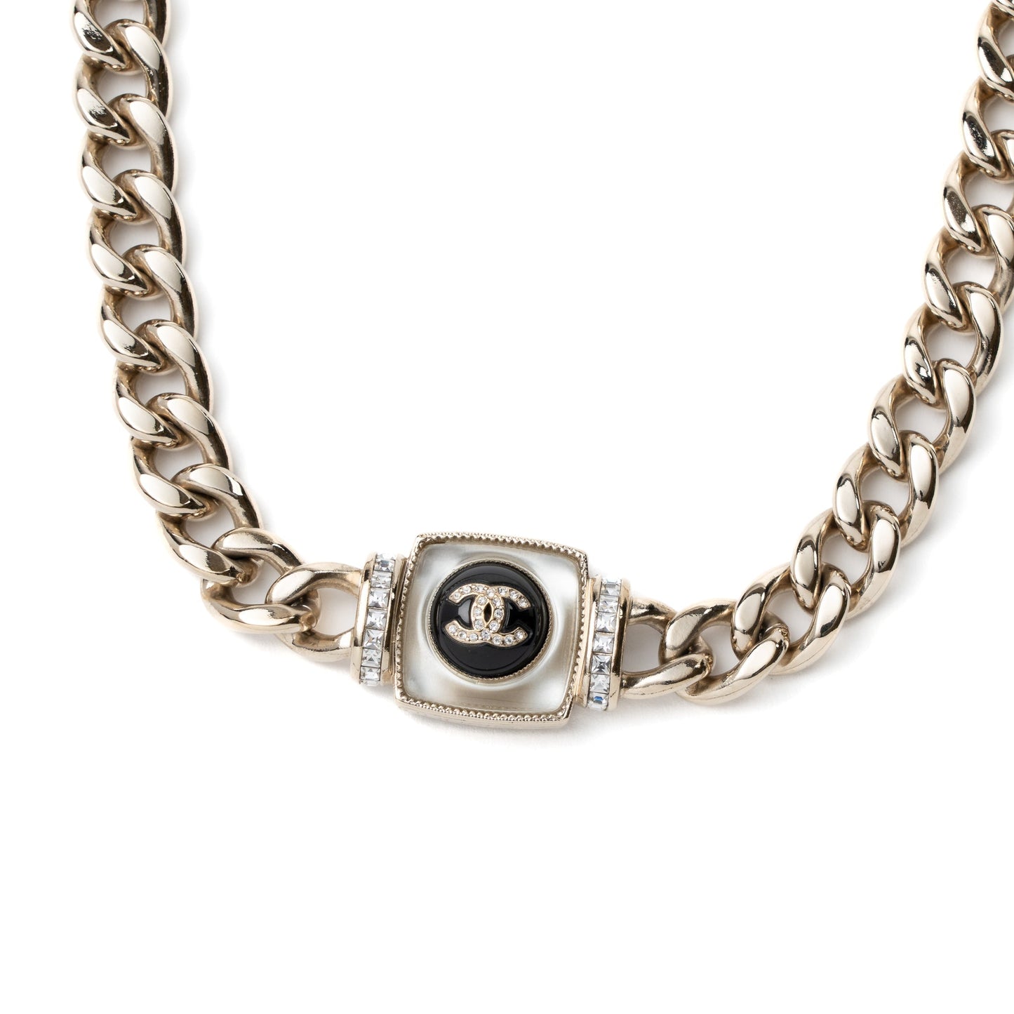 Chanel Square Stud Crystal CC Logo Choker Handbag