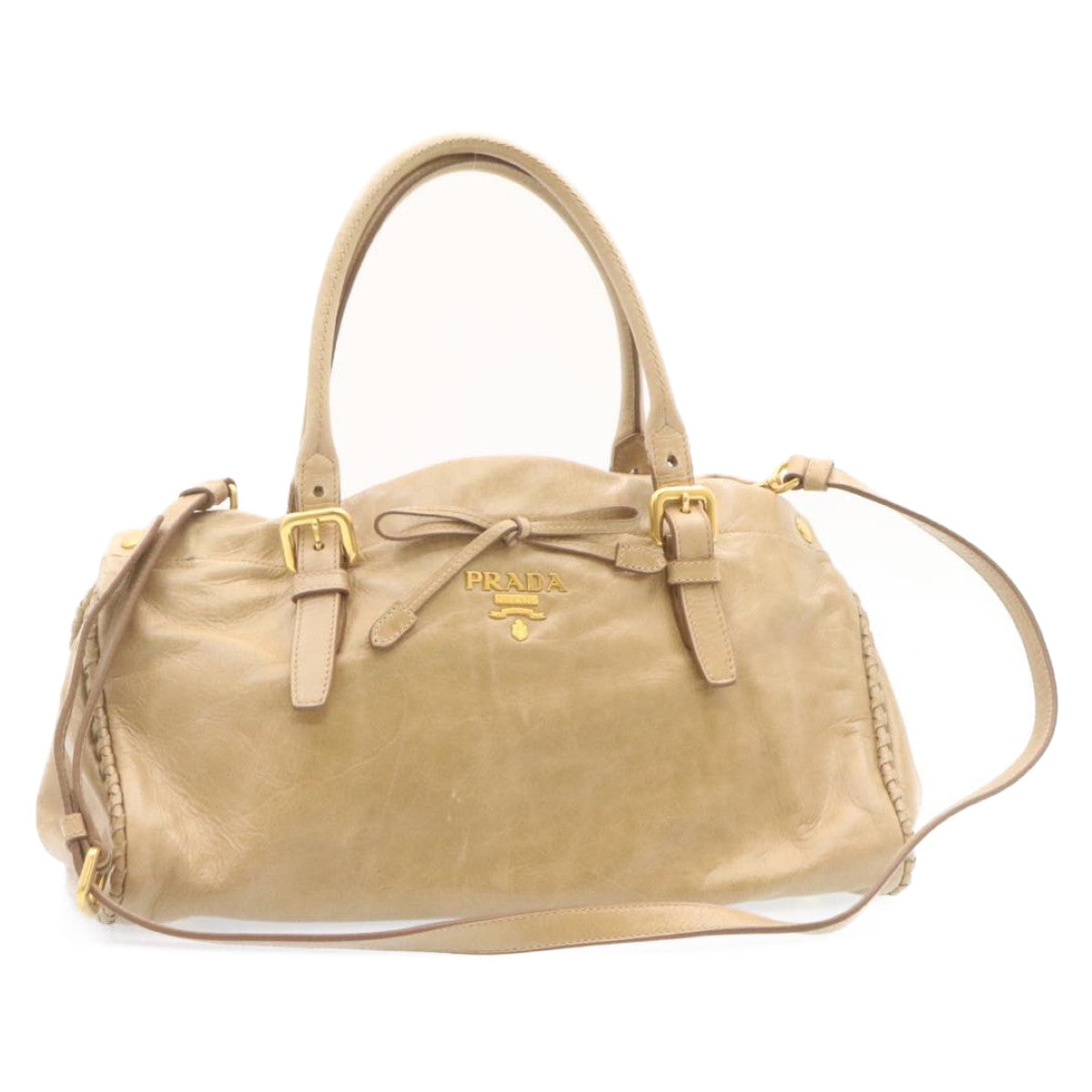 Prada Hand Bag 2Way Leather Beige Travel Bag 2Way Beige Jk135