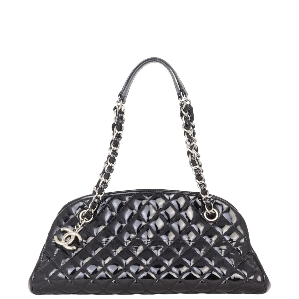 Chanel Just Mademoiselle Bowler Bag Patent Black Medium Handbag