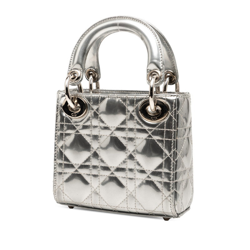 Dior Lady Nano Cannage Fur 2Way Bag Leather Patent Travel Bag