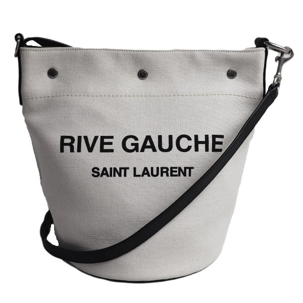 YSL Saint Laurent Rive Gauche Cotton Shoulder Bag Leather Canvas
