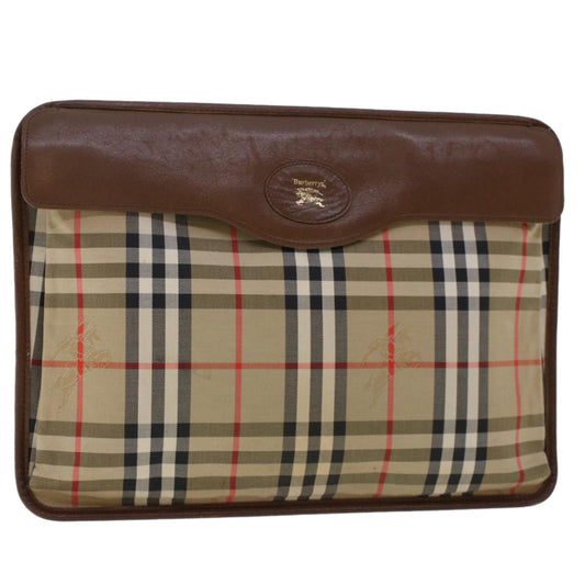 Burberry Luxury ss Nova Check Clutch Bag Auth Ki3144 Leather Nylon Beige