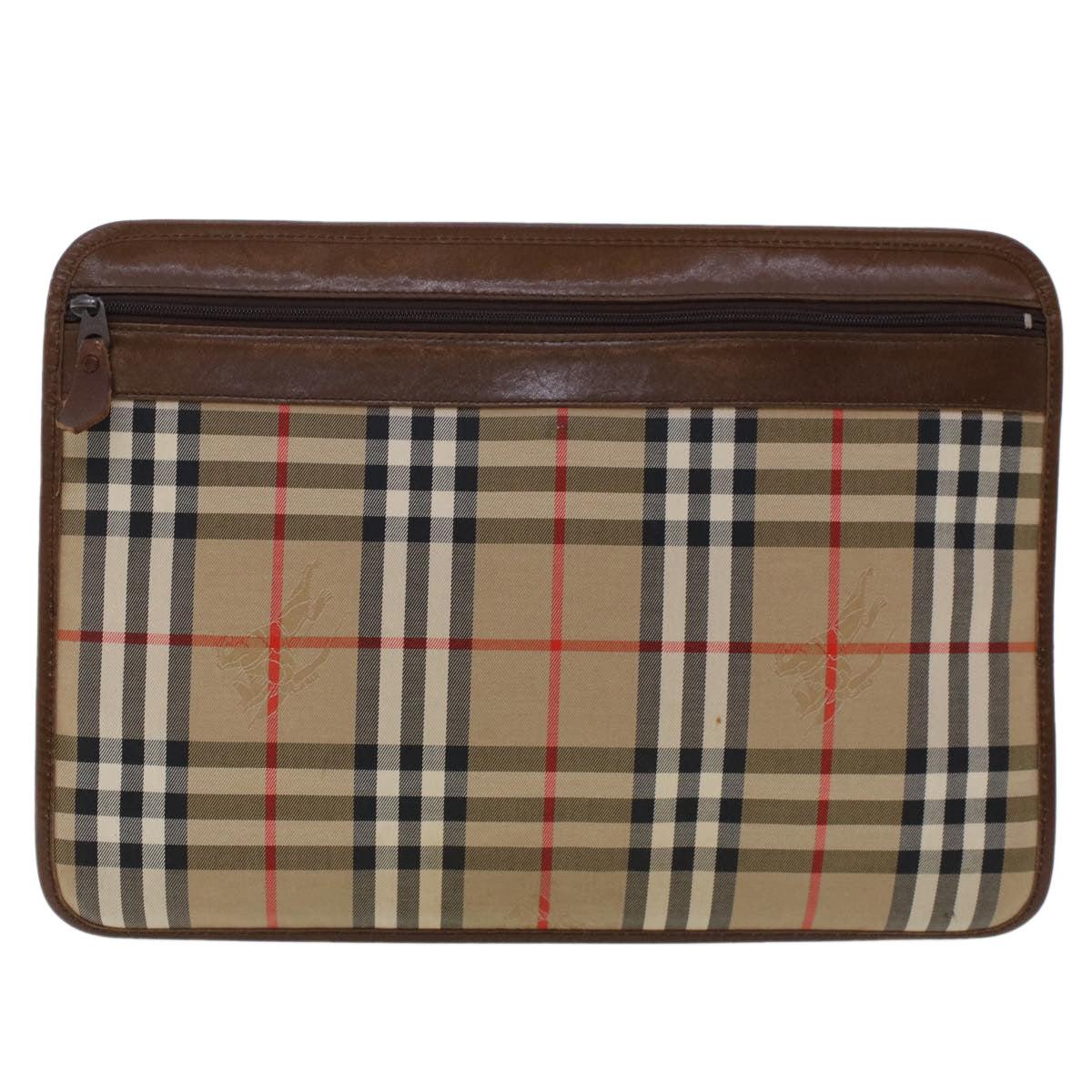 Burberry Luxury ss Nova Check Clutch Bag Auth Ki3144 Leather Nylon Beige