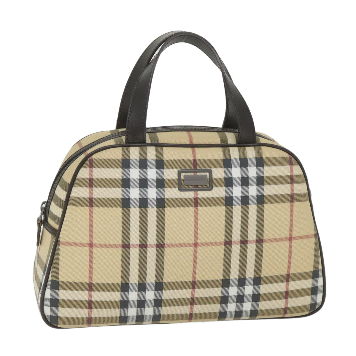 Burberry Luxury Nova Check Hand Bag Pvc Auth Ki3649 Leather Beige Travel Bag