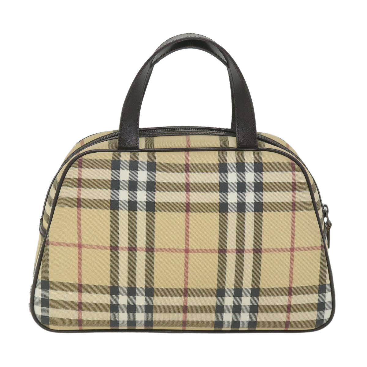 Burberry Luxury Nova Check Hand Bag Pvc Auth Ki3649 Leather Beige Travel Bag
