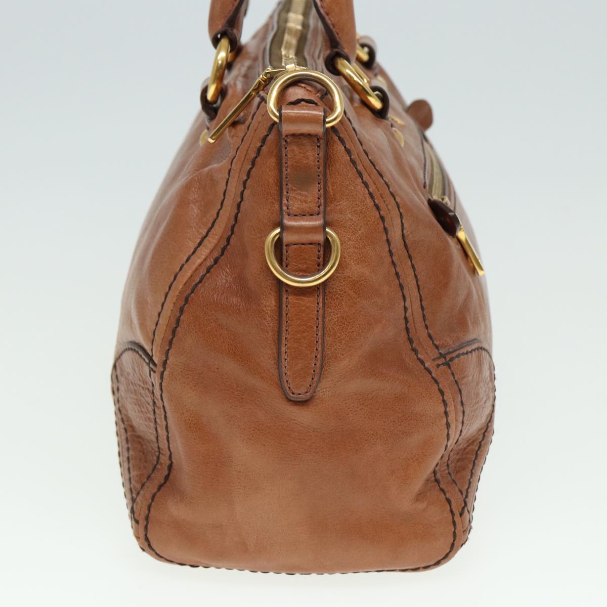 Prada Hand Bag 2Way Auth Leather Brown Travel Bag