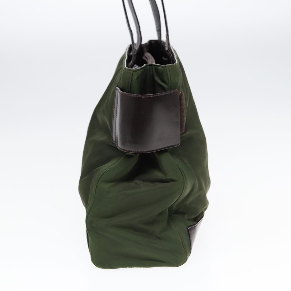 Prada Tote Bag Khaki Auth Leather Nylon Brown