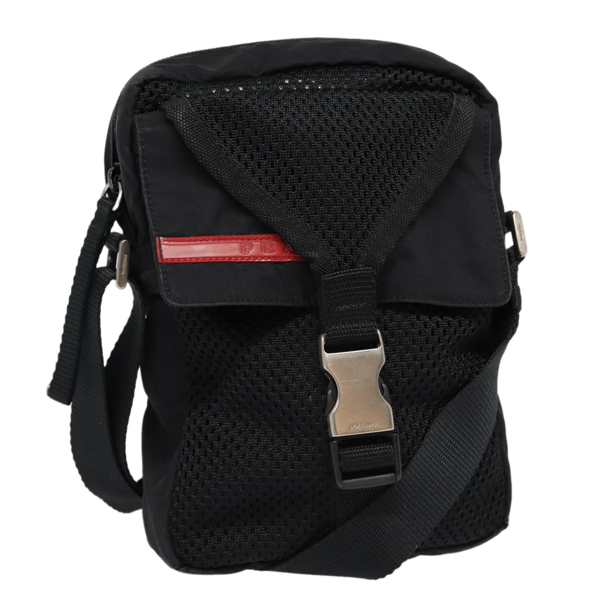 Prada Sports Shoulder Bag Auth Nylon Black Silver Silver Auth Ki4749