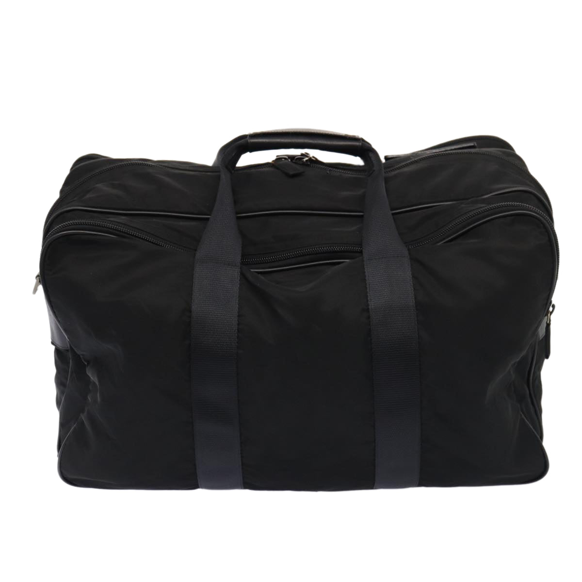 Prada Boston Bag 2Way Auth Nylon Black Silver Travel Bag