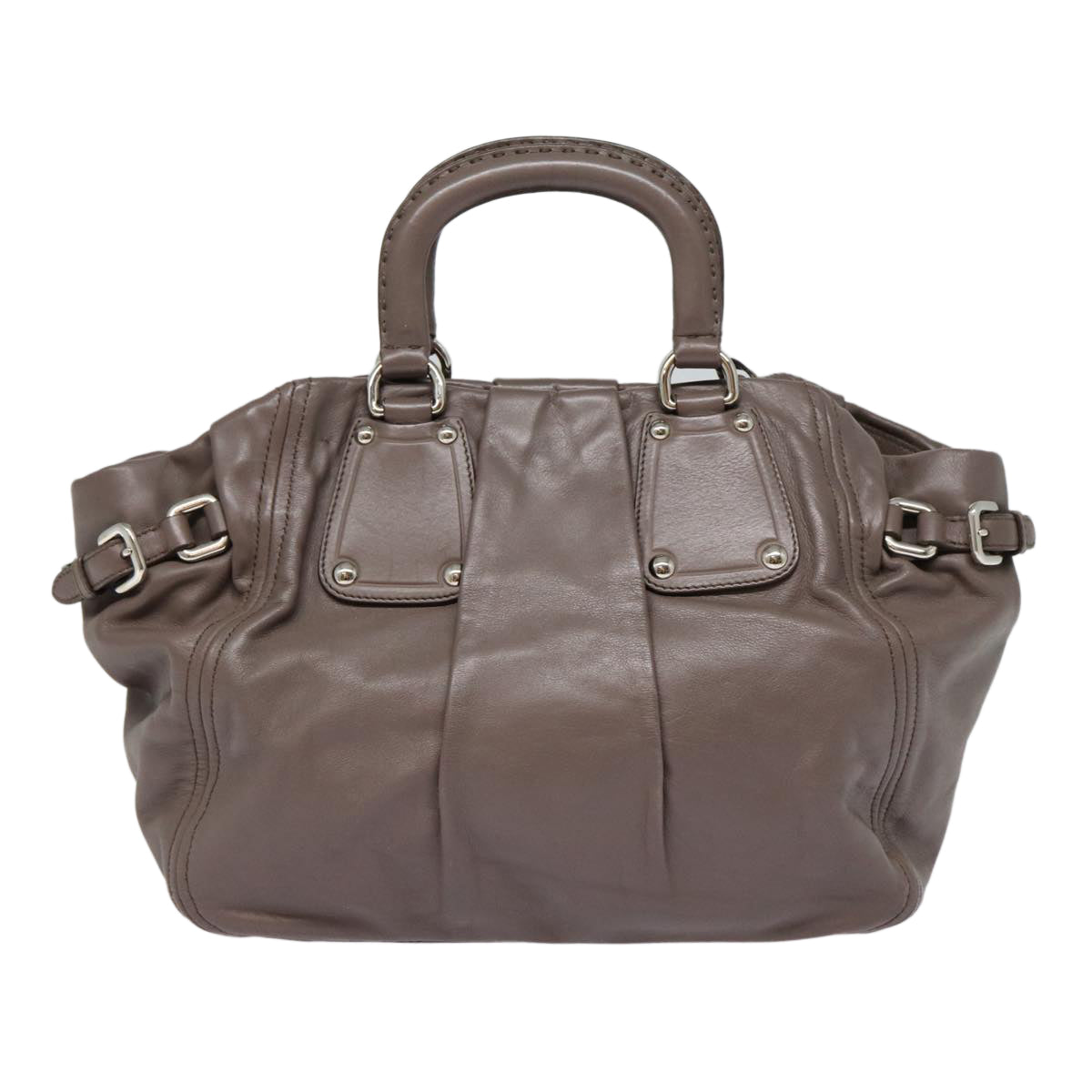 Prada Hand Bag 2Way Auth Leather Silver Gray Travel Bag