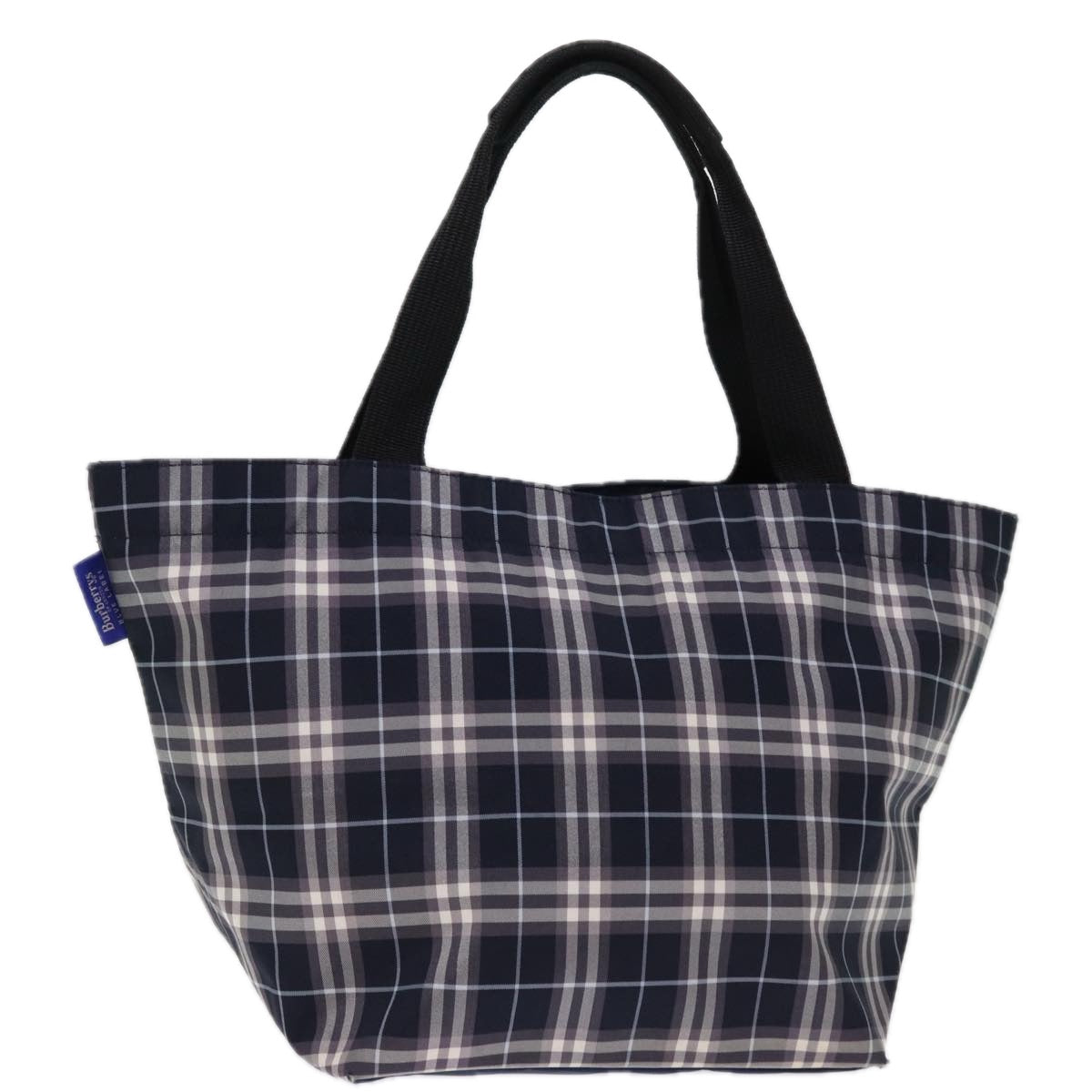 Burberry Luxury ss Label Nova Check Tote Bag Auth Nylon Blue Navy