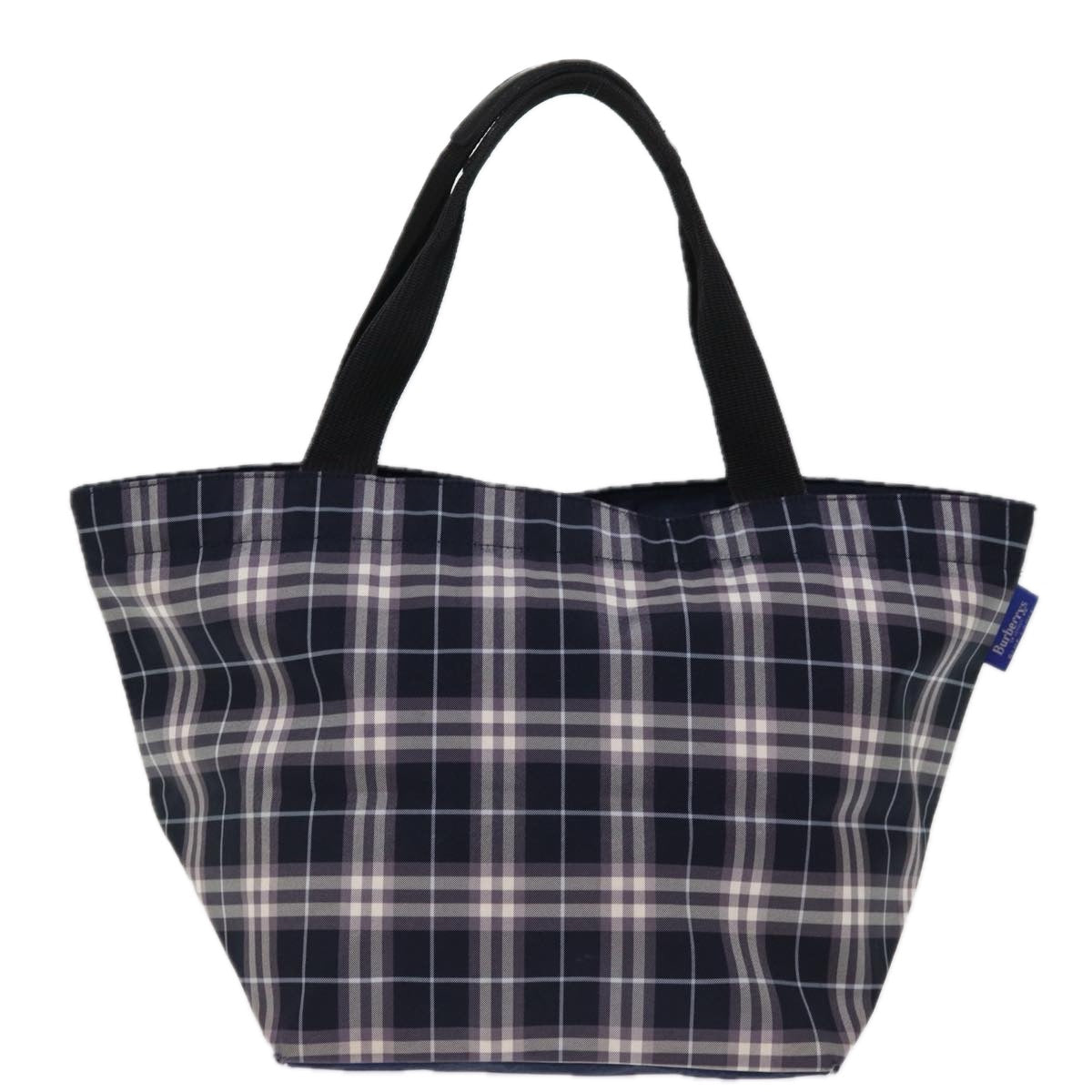 Burberry Luxury ss Label Nova Check Tote Bag Auth Nylon Blue Navy