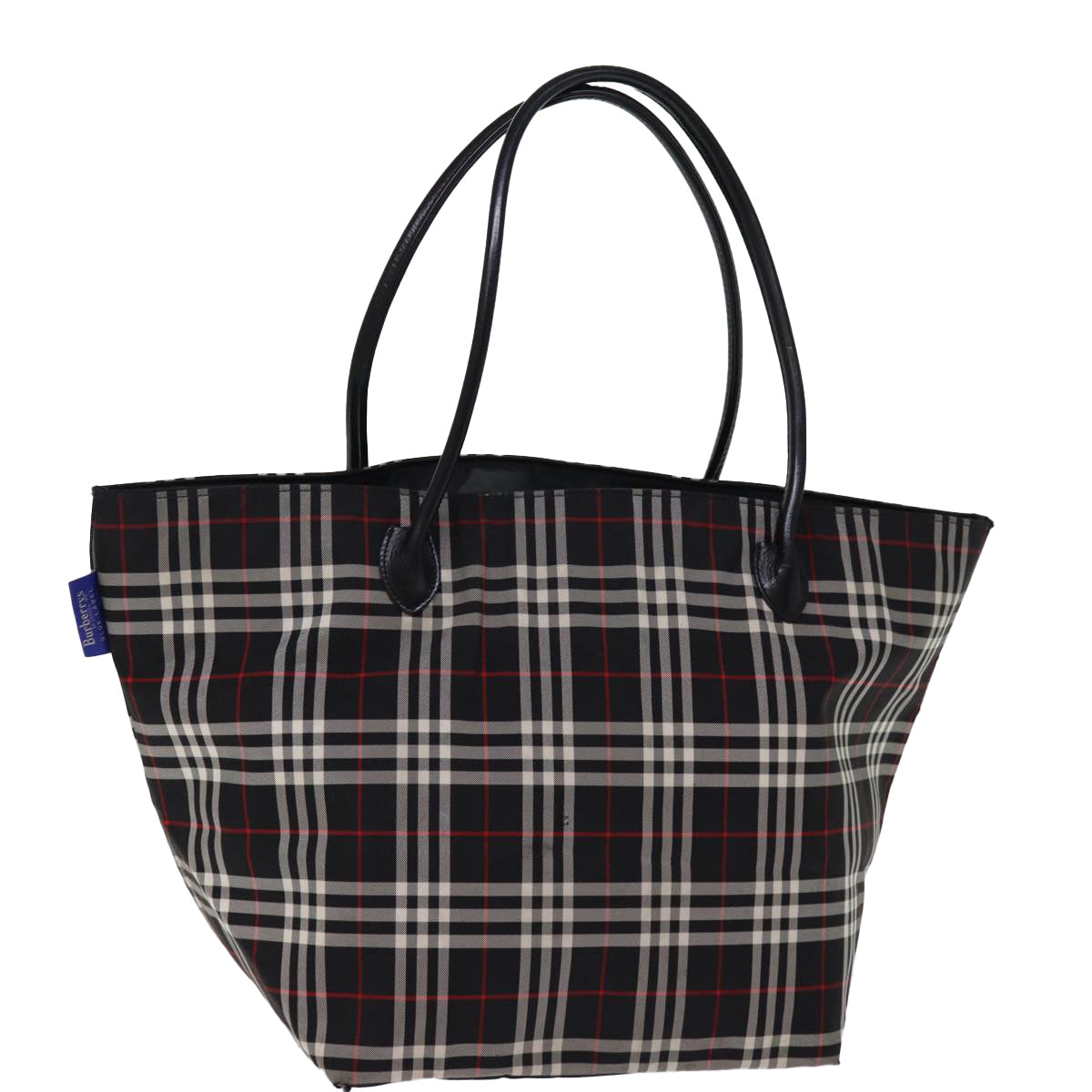 Burberry Luxury ss Nova Check Label Tote Bag Auth Nylon Black Blue