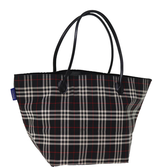 Burberry Luxury ss Nova Check Label Tote Bag Auth Nylon Black Blue