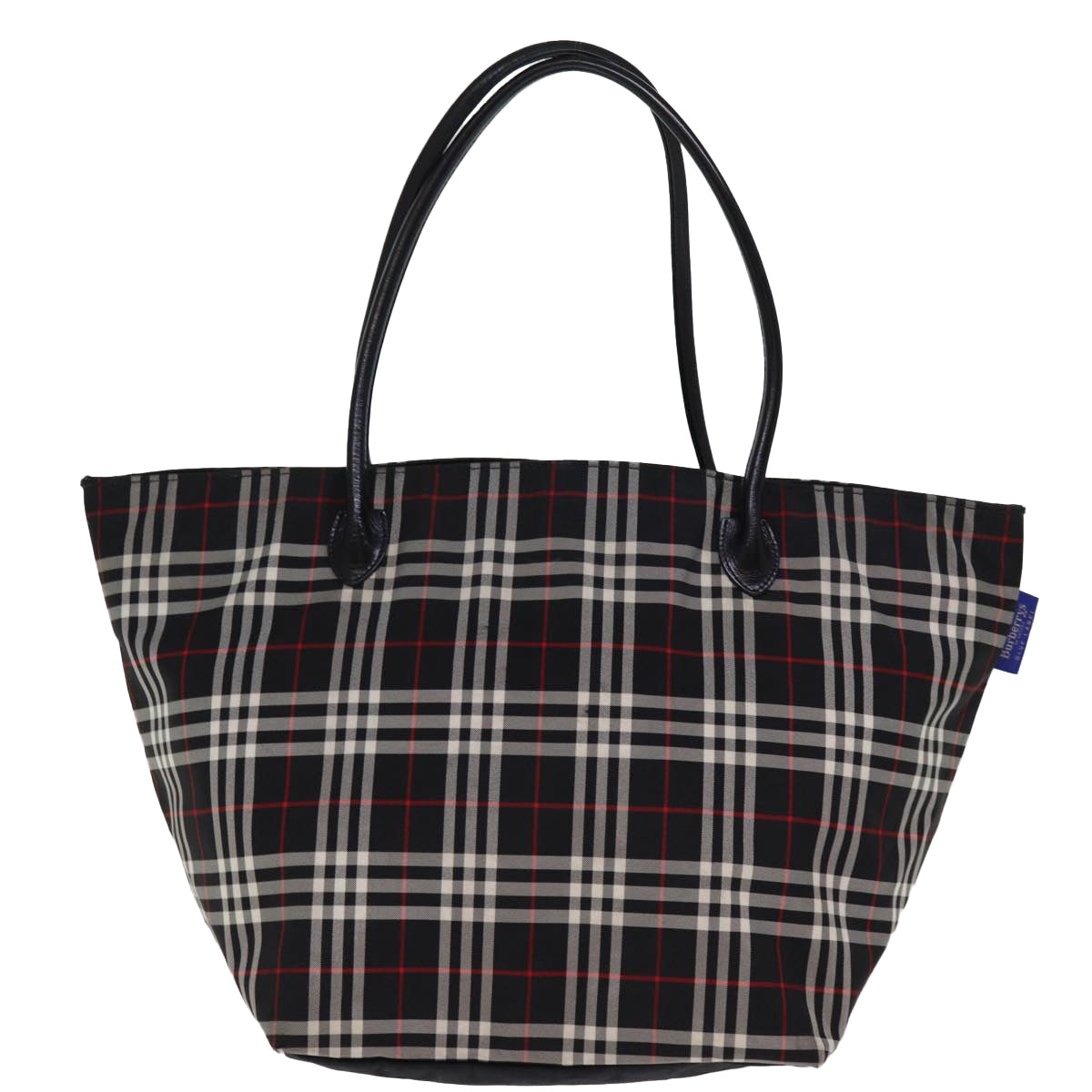 Burberry Luxury ss Nova Check Label Tote Bag Auth Nylon Black Blue